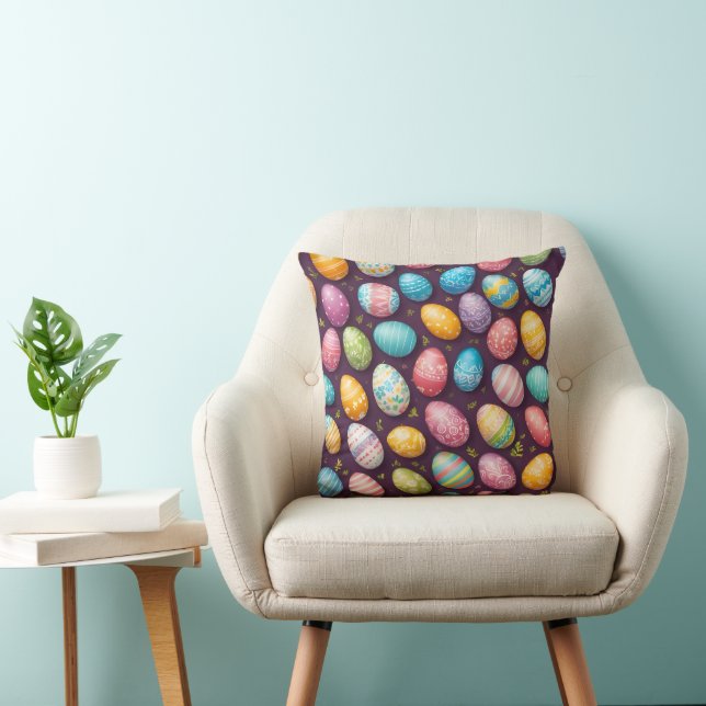 Modern Happy Easter Eggs Collection Throw Pillow (Chair)
