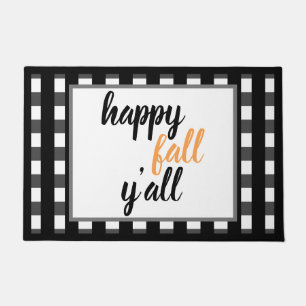 Modern Happy Fall Y'all Black Buffalo Check Style Doormat