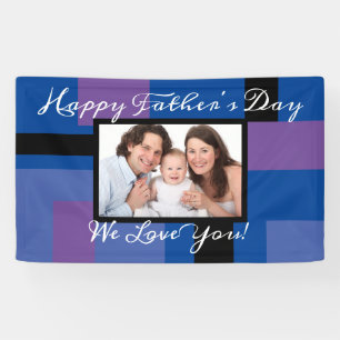 Modern Happy Father's Day Blue 1 Photo Custom Banner