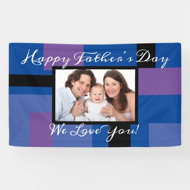 Modern Happy Father's Day Blue 1 Photo Custom Banner (Horizontal)