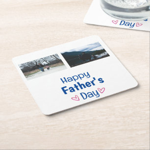 Modern Happy Father's Day Custom Photo  Square Paper Coaster