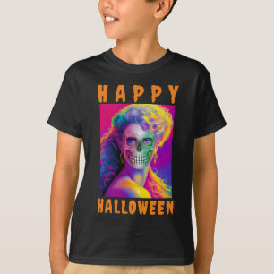 MODERN  HAPPY HALLOWEEN COLORFUL SKULL CUSTOM T-Shirt