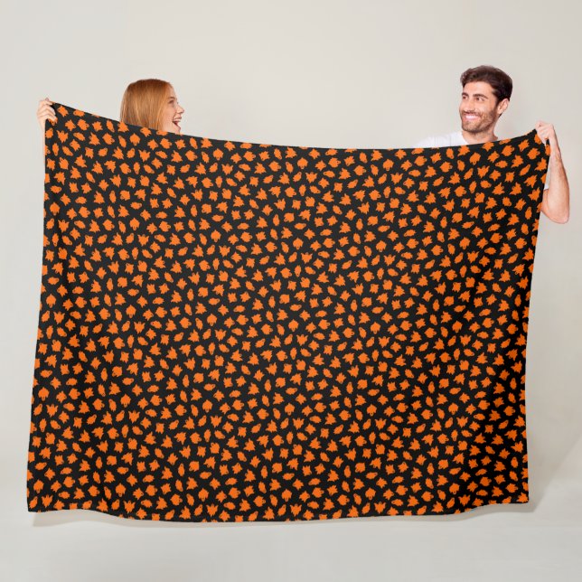 Modern Happy Halloween Orange Ghost Fleece Blanket (In Situ)