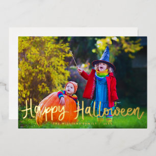 Modern Happy Halloween Photo Foil Holiday Card