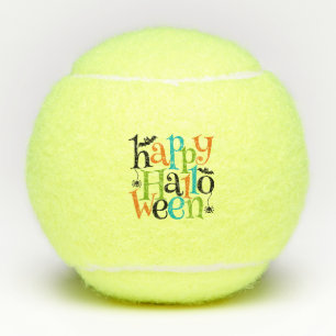 Modern Happy Halloween Typography Bats Spiders Tennis Balls