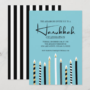 Modern Happy Hanukkah Candles Holiday Party Card