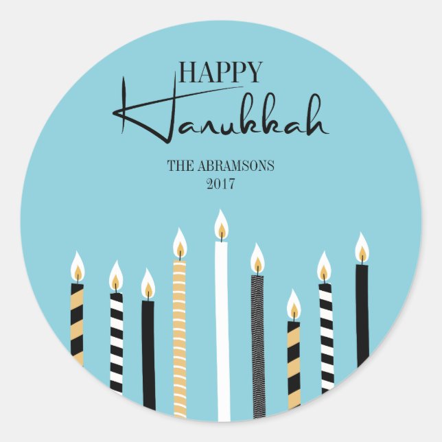 Modern Happy Hanukkah Candles Holiday Sticker (Front)