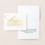 Modern Happy Hanukkah Elegant Gold Fancy Script Foil Card<br><div class="desc">Minimal classic gold Bar/Bat Mitzvah and Hanukkah modern Star of David against a solid background creates an elegant,  sophisticated design. For other coordinating colours or matching products,  visit JustFharryn @ Zazzle.com or contact the designer,  c/o Fharryn@yahoo.com  All rights reserved. #zazzlemade #christmasdecor</div>