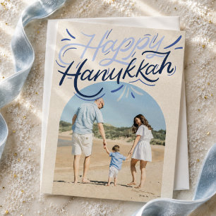 Modern Happy Hanukkah Family Photo Holiday Card