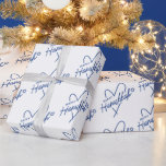 Modern Happy Hanukkah Typography Heart Wrapping Paper<br><div class="desc">Modern text based happy Hanukkah heart and star of David design is perfect for a happy Hanukkah Christmukkah holiday celebration! Traditional blue and white colour scheme.</div>