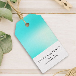 Modern Happy Holiday Aqua Blue Gift Tags