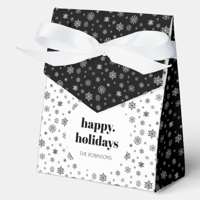 Modern Happy Holiday Black White Snowflake Pattern Favor Box (Front)