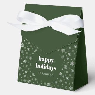 Modern Happy Holiday Green Snowflake Pattern Favor Box