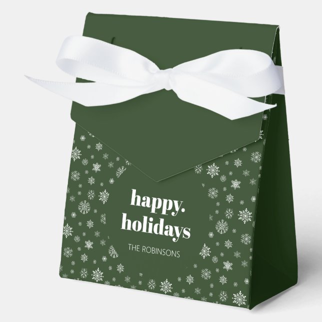 Modern Happy Holiday Green Snowflake Pattern Favor Box (Front)