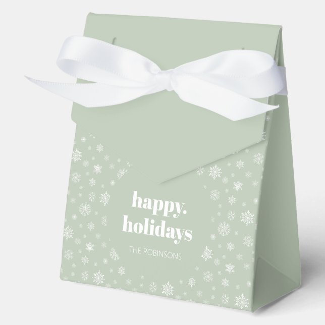 Modern Happy Holiday Sage Green Snowflake Pattern Favor Box (Front)