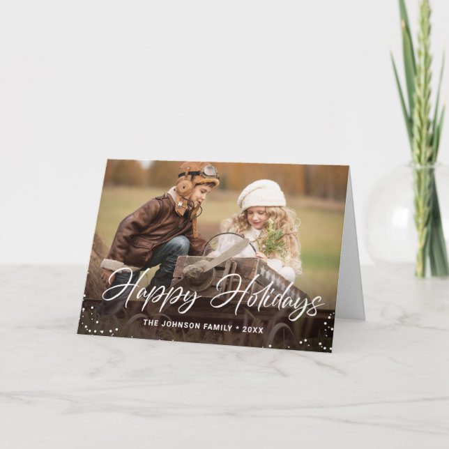 Modern Happy Holidays 2 PHOTO Christmas Card (Front)