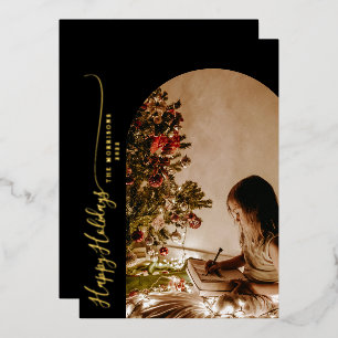 Modern Happy Holidays 2-Photo Christmas Foil Holid Foil Holiday Card