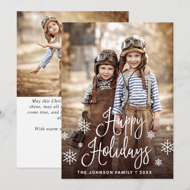 Modern Happy Holidays 2 PHOTO Christmas Greeting Holiday Card (Front/Back)