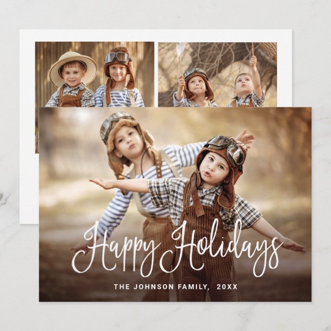 Modern Happy Holidays 3 PHOTO Christmas Greeting Holiday Card (Front/Back)