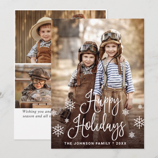 Modern Happy Holidays 4 PHOTO Christmas Greeting Holiday Card (Front/Back)