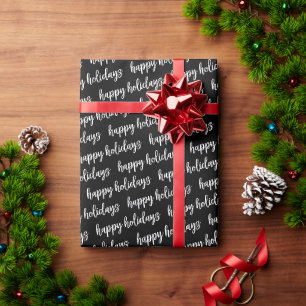Modern Happy Holidays Black and White Script Wrapping Paper