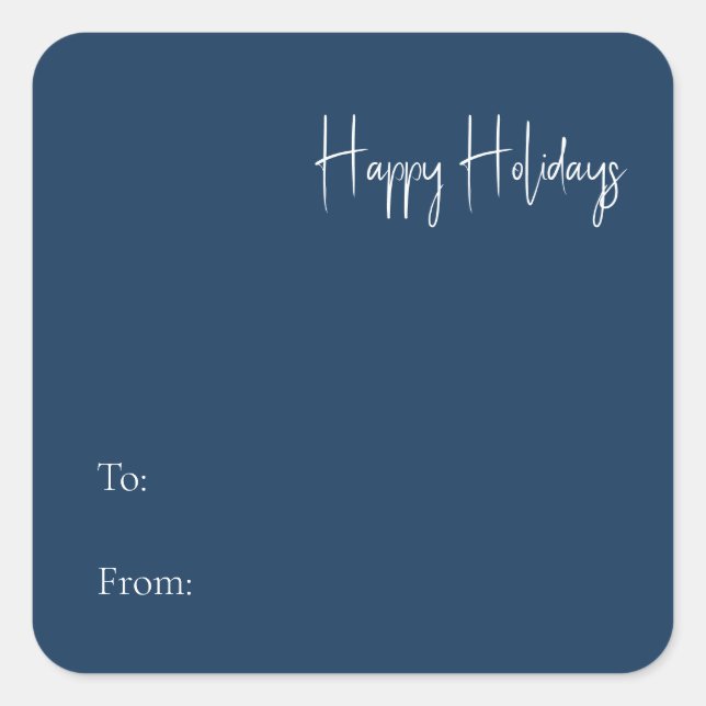 Modern Happy Holidays Blue To From Square Sticker (Front)