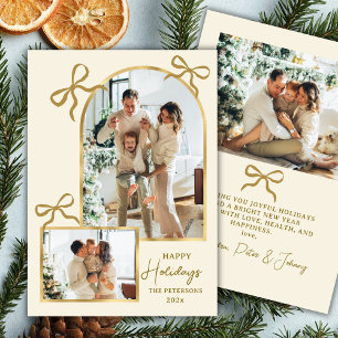 Modern Happy Holidays Bows Gold Arch 3 Photo  Holiday Card