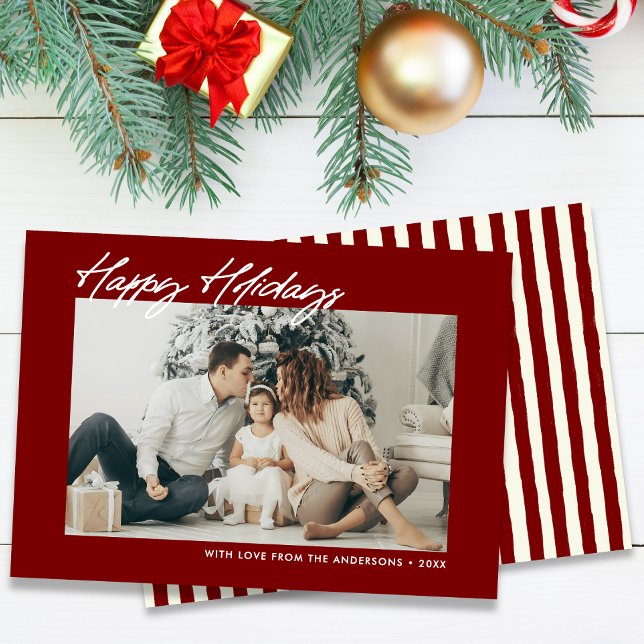 Modern Happy Holidays Custom Message & Photo Holiday Card (Creator Uploaded)