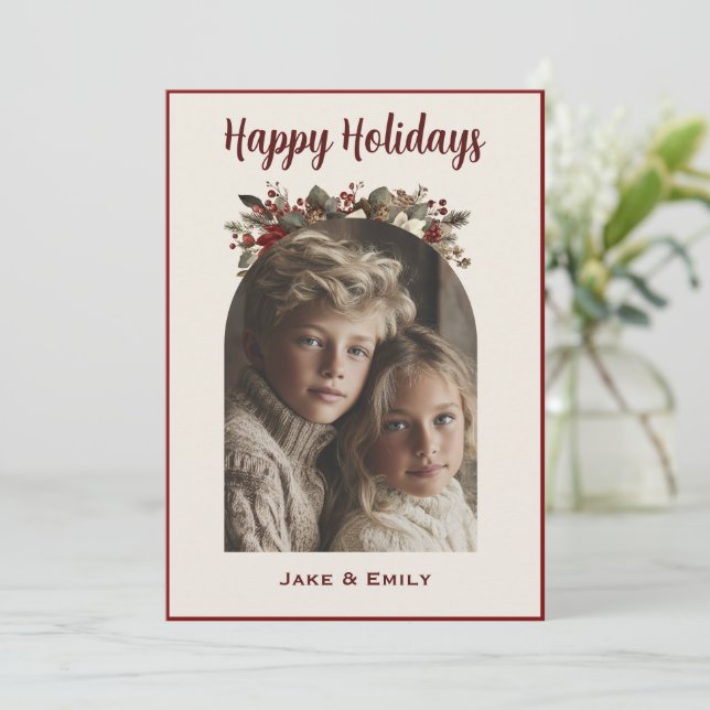 Modern Happy Holidays Family Photo Card  (Standing Front)