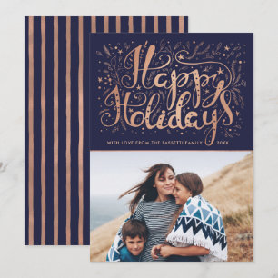 Modern Happy Holidays Gold Foil (Faux) Photo Holiday Card
