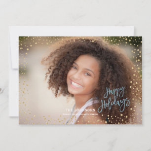 Modern Happy holidays Gold & grey blue Lettering Holiday Card