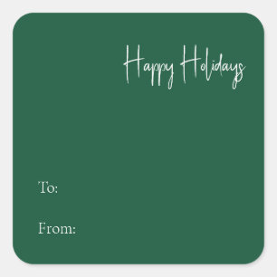 Modern Happy Holidays Green To From Square Sticker