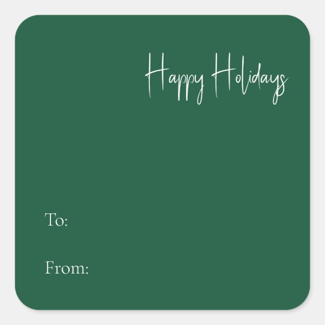 Modern Happy Holidays | Green To From Square Sticker (Front)