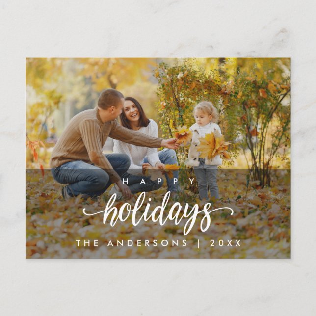 Modern Happy Holidays Greeting Family Photo Postcard (Front)