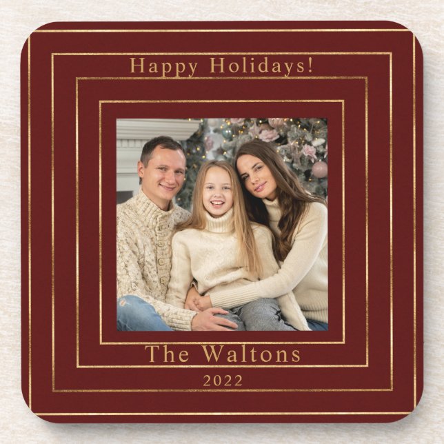 Modern Happy Holidays Hard plastic coaster (Front)