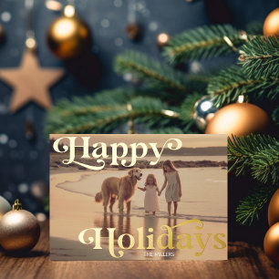 Modern Happy Holidays Minimal 1 Photo Elegant Foil Holiday Card