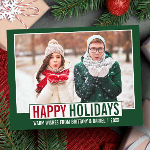 Modern Happy Holidays Photo Green Postcard