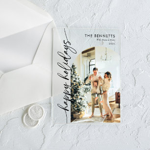 Modern Happy Holidays Photo Holiday Card Acrylic Invitations