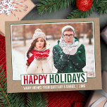 Modern Happy Holidays Photo Kraft Postcard<br><div class="desc">Modern Happy Holidays Photo Green and Red Kraft Holiday Postcard</div>