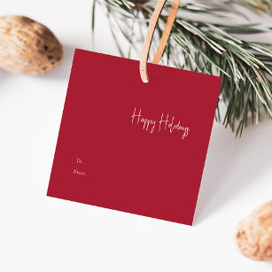 Modern Happy Holidays  Red Square To From Gift Tag