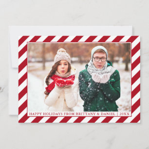 Modern Happy Holidays Red Stripes Photo Holiday Card