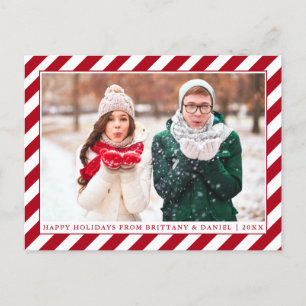 Modern Happy Holidays Red Stripes Photo Postcard