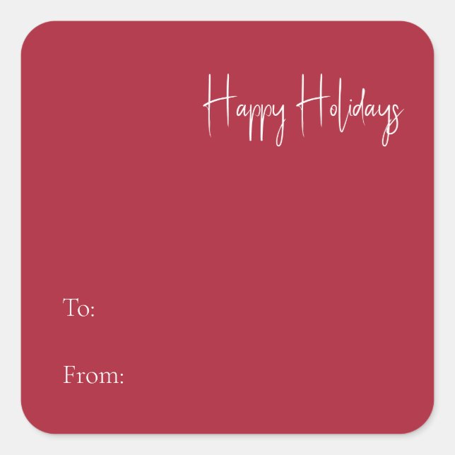 Modern Happy Holidays | Red To From Square Sticker (Front)