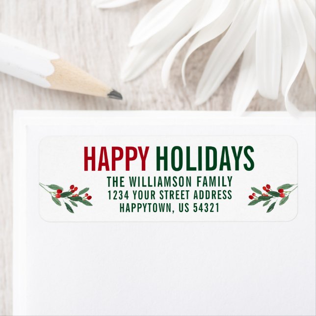Modern Happy Holidays Retours Adresse Label (En situation)