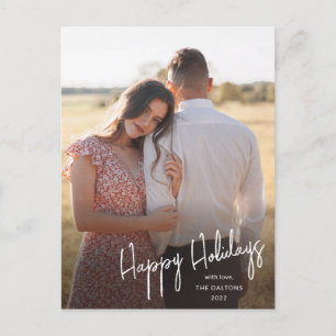 Modern Happy Holidays Script Simple Photo Holiday Postcard