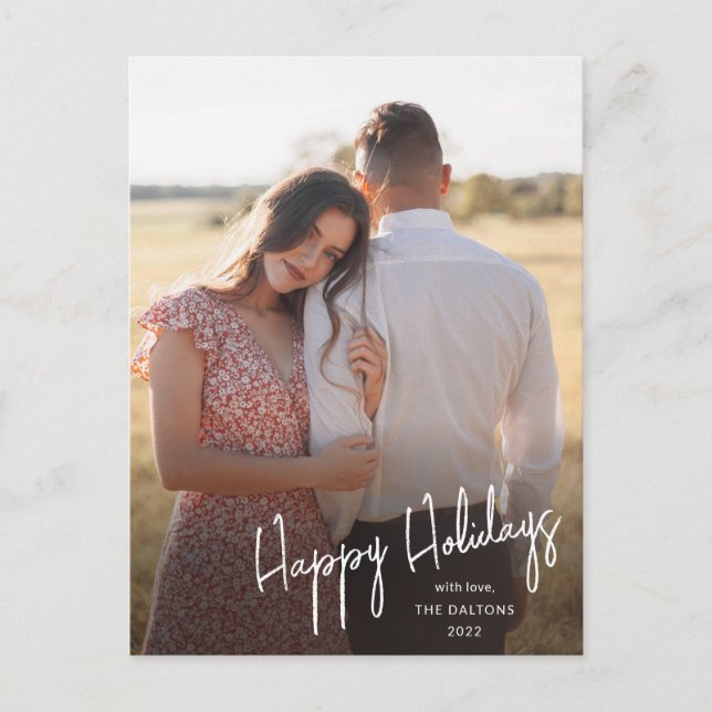Modern Happy Holidays Script Simple Photo Holiday Postcard (Front)