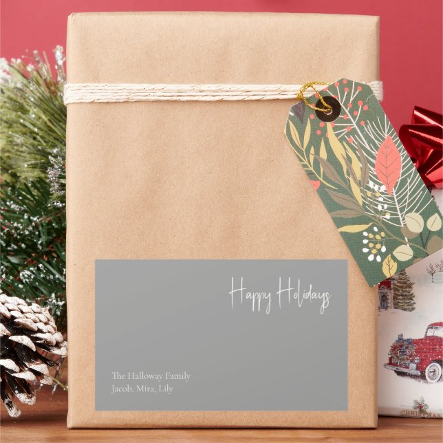 Modern Happy Holidays | Silver Family Gift Label (Holiday)
