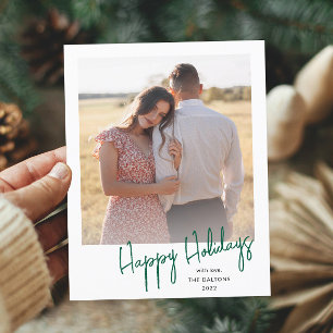 Modern Happy Holidays Simple Script Photo Holiday Postcard