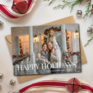 Modern Happy Holidays White Script Photo Holiday Card