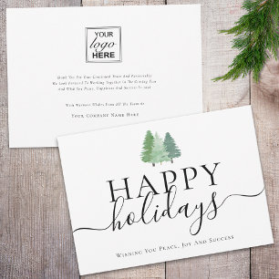 Modern Happy Holidays Woodland Business Logo Holiday Card